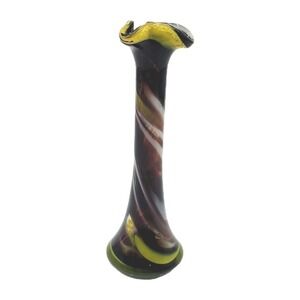 Vintage Murano Glass Vase Swirl Pattern Ruffle Rim Multicolor Hand Blown Art 8'
